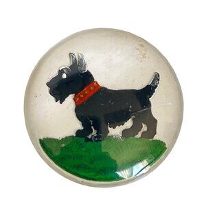 Vintage Essex Crystal Black Scottie Dog Portrait Cabochon Hand Painted 30mm Diam